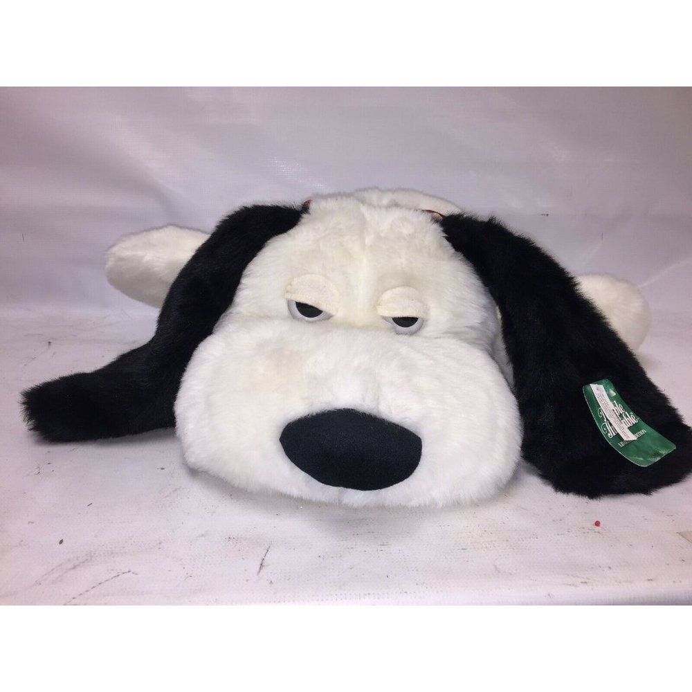 Lovable Huggable Lying DOG PLUSH 28" very soft black/white Pup